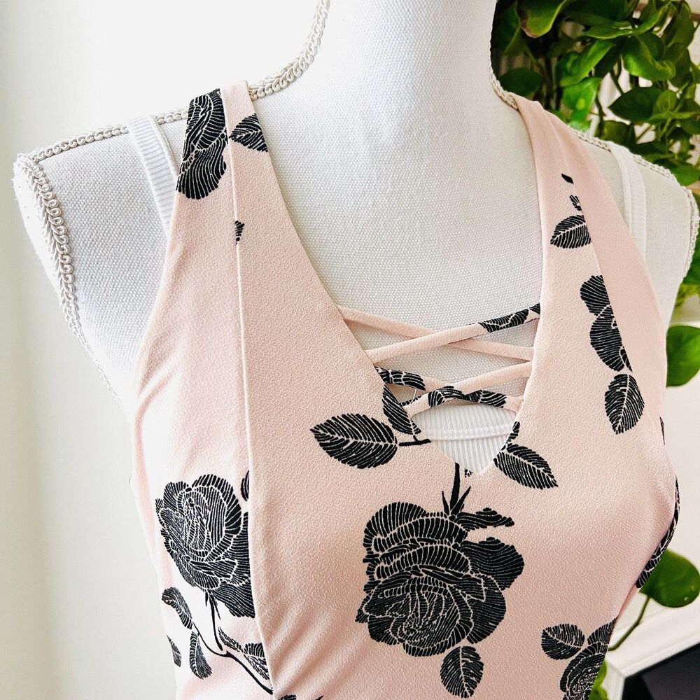 Candie's Pink Midi Dress with Black Floral Print - Picture 2 of 9